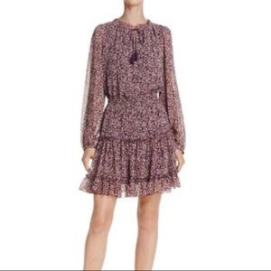 Rebecca Minkoff Ruffled Rosemary Mini Dress in Purple Leopard Print size XS